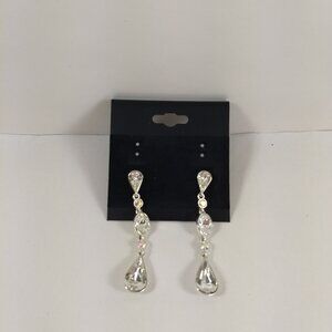 Givenchy Silver Tone Teardrop Dangle Rhinestone Earrings Wedding Party Bridal